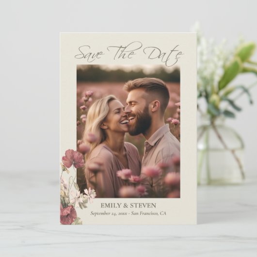 Elegant Bloemen Roos Taupe Foto's Bewaar de datum Save The Date (Staand voorkant)