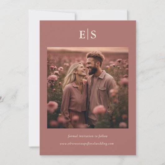 Elegant Bloemen Roos Taupe Foto's Bewaar de datum Save The Date (Achterkant)