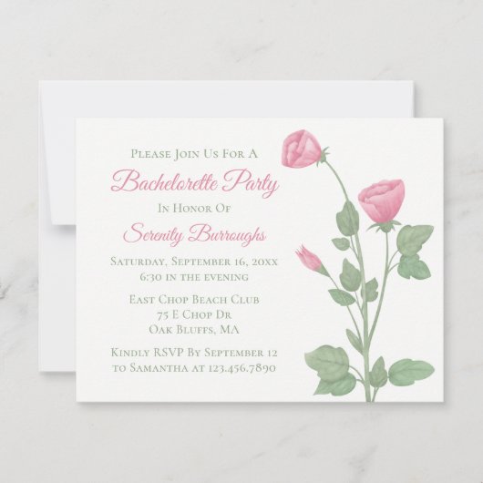 Elegant Bloemen Roze Bloemen Bachelorette Party Kaart (Voorkant)