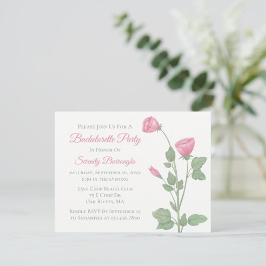Elegant Bloemen Roze Bloemen Bachelorette Party Kaart (Staand voorkant)