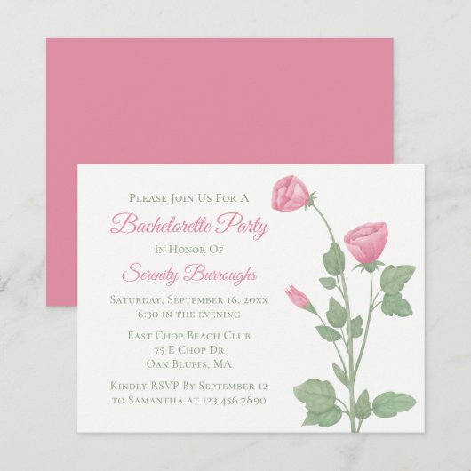Elegant Bloemen Roze Bloemen Bachelorette Party Kaart (Voorkant / Achterkant)