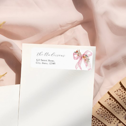 Elegant Bloemen Roze Bow Baby shower Retouradres Etiket