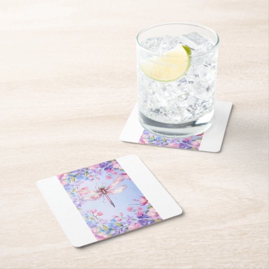 Elegant Bloemen Roze Dragonfly Papier Onderzetter (Insitu)