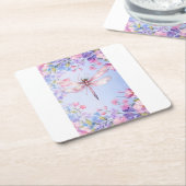 Elegant Bloemen Roze Dragonfly Papier Onderzetter (Schuin)