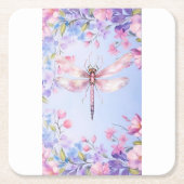 Elegant Bloemen Roze Dragonfly Papier Onderzetter (Voorkant)