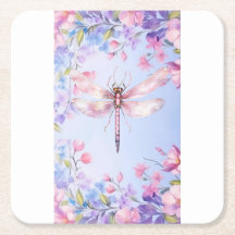 Elegant Bloemen Roze Dragonfly Papier Onderzetter