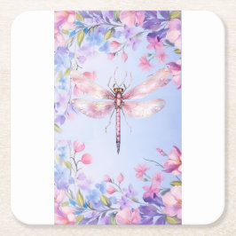 Elegant Bloemen Roze Dragonfly Papier Onderzetter