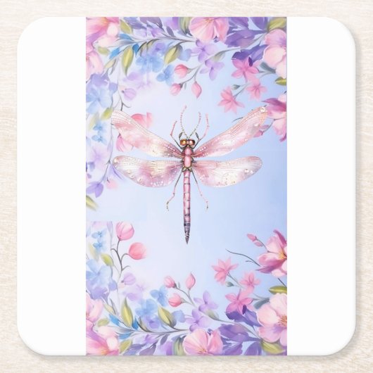 Elegant Bloemen Roze Dragonfly Papier Onderzetter (Voorkant)