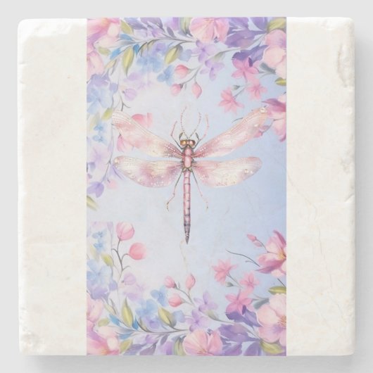 Elegant Bloemen Roze Dragonfly Stone Onderzetter (Voorkant)
