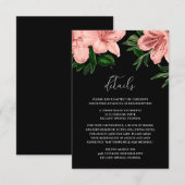 Elegant Bloemen Roze en Zwart Bruiloft Informatiekaartje (Voorkant / Achterkant)