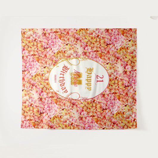 Elegant Bloemen Roze Gelukkig 21e Verjaardag Achte Wandkleed (Voorkant (horizontaal))