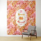 Elegant Bloemen Roze Gelukkig 21e Verjaardag Achte Wandkleed (In situ)