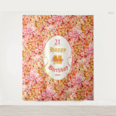 Elegant Bloemen Roze Gelukkig 21e Verjaardag Achte Wandkleed (Voorkant)