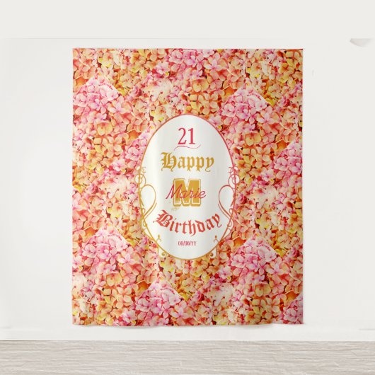 Elegant Bloemen Roze Gelukkig 21e Verjaardag Achte Wandkleed (Voorkant)