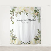 Elegant Bloemen Roze Ivoor Bruiloft FOTO ACHTERKAN Wandkleed (Voorkant)