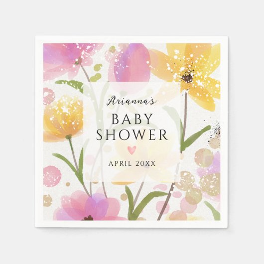 Elegant Bloemen Roze Meisje Baby shower Servet (Voorkant)