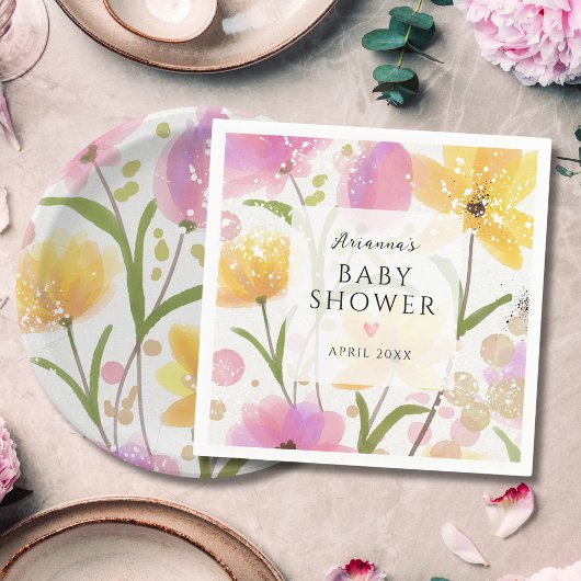 Elegant Bloemen Roze Meisje Baby shower Servet