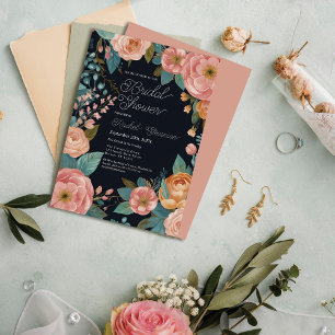 Elegant Bloemen Roze Navy Pioenrozen Vrijgezellenf Kaart