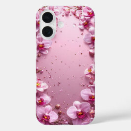 Elegant Bloemen Roze Orhids Lijst iPhone 16 Hoesje