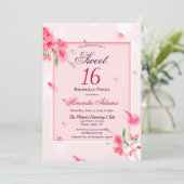 Elegant Bloemen Roze Zoet Zestien Verjaardagsfeest Kaart (Staand voorkant)