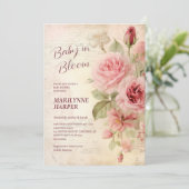 Elegant Bloemen Rozen Baby shower Kaart (Staand voorkant)