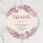 Elegant Bloemen Rozen Blush Roze Goud Baby shower Bedankjes Labels (Voorkant)