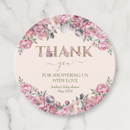 Elegant Bloemen Rozen Blush Roze Goud Baby shower Bedankjes Labels (Voorkant)