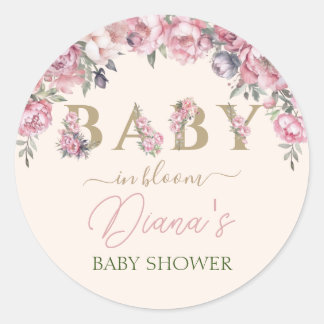 Elegant Bloemen Rozen Blush Roze Goud Baby shower Ronde Sticker