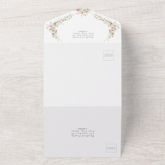 Elegant Bloemen Rozen eenvoudige Script Trouwen All In One Uitnodiging (Buitenkant)