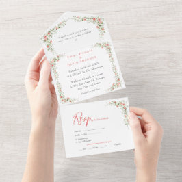 Elegant Bloemen Rozen eenvoudige Script Trouwen All In One Uitnodiging