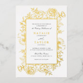 Elegant Bloemen Rozen Lijst Gouden Folie Bruiloft Folie Uitnodiging (Voorkant)