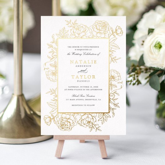 Elegant Bloemen Rozen Lijst Gouden Folie Bruiloft Folie Uitnodiging