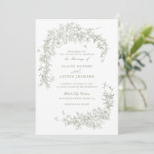 Elegant Bloemen Rozen Sage Groen Bruiloft Monogram Kaart (Staand voorkant)