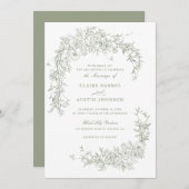 Elegant Bloemen Rozen Sage Groen Bruiloft Monogram Kaart (Voorkant / Achterkant)