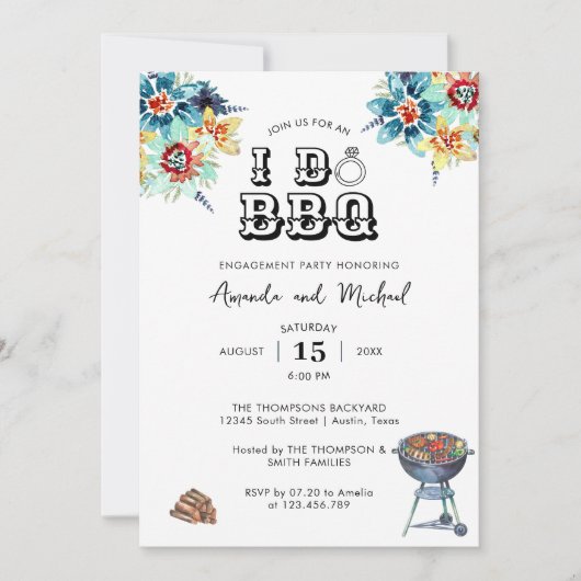 Elegant Bloemen Rustiek Ik Doe BBQ Verlovingsfeest Kaart (Voorkant)