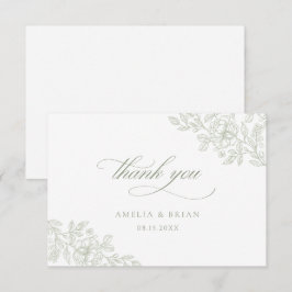 Elegant  Bloemen Salie Groen Script Bruiloft Bedankkaart