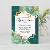 Elegant Bloemen Salie Groen Smaragd Quinceanera Kaart (Staand voorkant)