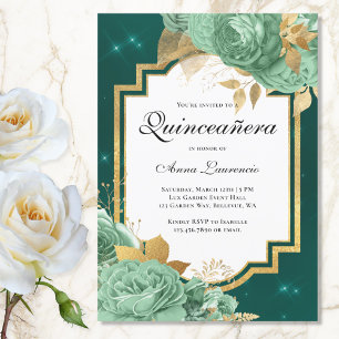 Elegant Bloemen Salie Groen Smaragd Quinceanera Kaart