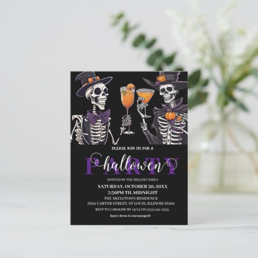 Elegant Bloemen Schedel Volwassen Halloween Party  Briefkaart (Staand voorkant)