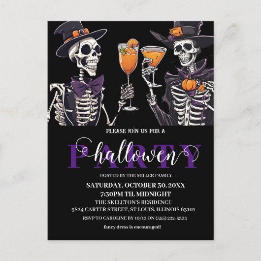 Elegant Bloemen Schedel Volwassen Halloween Party  Briefkaart (Voorkant)