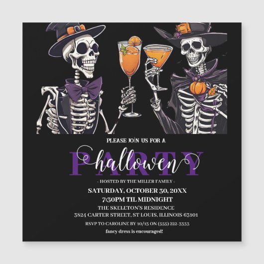 Elegant Bloemen Schedel Volwassen Halloween Party Magnetische Uitnodiging (Voorkant)