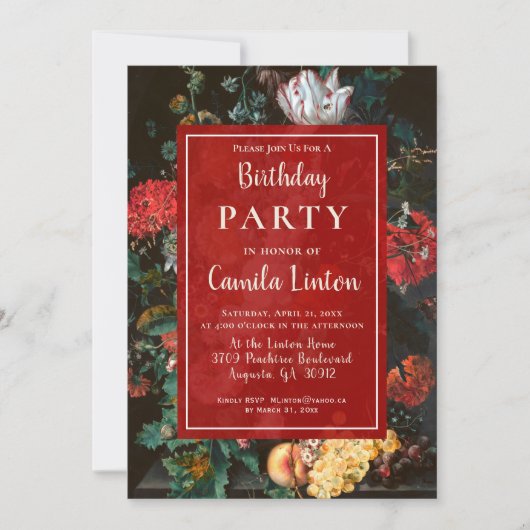 Elegant Bloemen Schilderij Verjaardagsfeestuitnodi Kaart (Voorkant)
