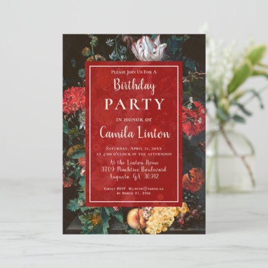 Elegant Bloemen Schilderij Verjaardagsfeestuitnodi Kaart (Staand voorkant)