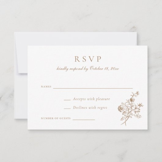 Elegant Bloemen Script Goud Bruiloft RSVP Kaart (Voorkant)