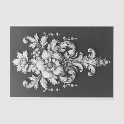 Elegant Bloemen Scrollwork Tissuepapier (Voorkant)