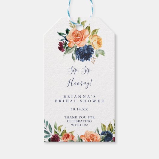 Elegant Bloemen Sip Hooray Vrijgezellenfeest Cadeaulabel (Voorkant)