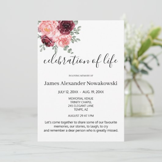 Elegant Bloemen Smaakvol Leven Viering Begrafenis Kaart (Staand voorkant)