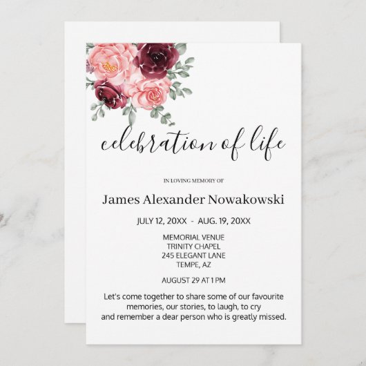 Elegant Bloemen Smaakvol Leven Viering Begrafenis Kaart (Voorkant / Achterkant)