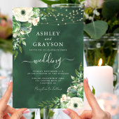 Elegant Bloemen Smaragd Groen en Cream Bruiloft Kaart