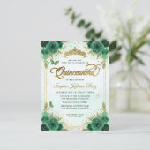 Elegant Bloemen Smaragd Groen Glam Goud Quinceañer Briefkaart (Staand voorkant)